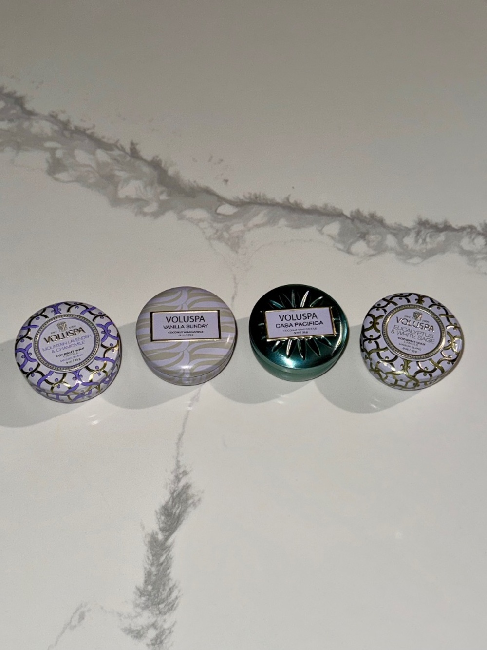 Voluspa Mini Candles - Four .9 oz Coconut Wax Candle Tins